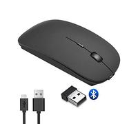 Wireless Mouse, 【Slim & Noiseless】 2.4G PC Mouse Rechargeable Wireless Mice with USB Nano Receiver for PC Laptop Mac Macbook Microsoft Pro Office Home -Black