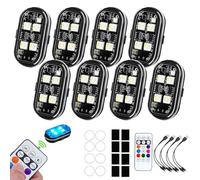 Wireless RGB LED Lights with Remote Control, 8 Colors 10 Flash Modes USB Charging, Waterproof Emergency Light for Drone Car Motorcycle Bike (8-Light Set)