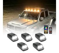 Wireless Solar Cab Lights for Truck, RGB Strobe Roof Marker Lamps with No-Drill Install, APP Remote, Vibration Sensor, USB-C, IP67 Waterproof (White,6pcs)