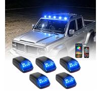 Wireless Solar Cab Lights for Truck, RGB Strobe Roof Marker Lamps with No-Drill Install, APP Remote, Vibration Sensor, USB-C, IP67 Waterproof (Blue,5pcs)