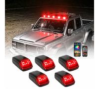 Wireless Solar Cab Lights for Truck, RGB Strobe Roof Marker Lamps with No-Drill Install, APP Remote, Vibration Sensor, USB-C, IP67 Waterproof (Red,4pcs)