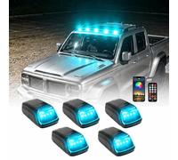 Wireless Solar Cab Lights for Truck, RGB Strobe Roof Marker Lamps with No-Drill Install, APP Remote, Vibration Sensor, USB-C, IP67 Waterproof (Light blue,5pcs)