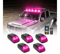 Wireless Solar Cab Lights for Truck, RGB Strobe Roof Marker Lamps with No-Drill Install, APP Remote, Vibration Sensor, USB-C, IP67 Waterproof (Pink,5pcs)