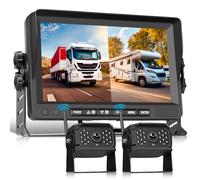 Wireless Telecamera Posteriore 2 Cameras Set, 7 Pollici Monitor 2 Split Screen,Telecamera posteriore IP68 Impermeabile Visione Notturna DVR Loop Video Image Flip per Camion/Bus/Furgoni/Camper/Rimorchi