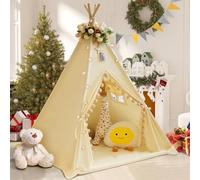 WIRHAO Tenda Teepee per bambini con tappetino imbottito in tela di cotone Teepee per bambini con pompon tenda da gioco per interni per ragazze e ragazzi con stelle luci, borsa per il trasporto