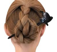 wiroouia Forcina in legno, bastoncino per capelli in ebano, Forchetta per capelli a forma di gatto, Forcina in legno di ebano nero, bastoncini per capelli tenerezza casual, da sposa per
