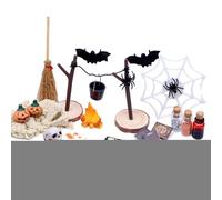 wiroouia Miniature di Halloween per casa delle bambole,Zucca Teschi Teste Pipistrello Figurine Set di Giocattoli Horror di Halloween - Mini per casa delle bambole con paesaggio da giardino di