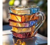 wiroouia Tazza da caffè con libro dipinto 3D, tazza da caffè in colorato, con design creativo a tema B-OOK, per amanti di B-OOK, lettori, insegnanti, amici letterari