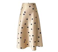 WIRPORR Gonna Lunga Donna Gonna di Seta in Raso A Vita Alta per Donne Summer Elegant DOT Printing Gonne Lunghe Gonne Femminile A-Line-Un-m