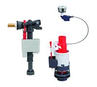 Wirquin 10723598 Caccia d'acqua wc completo meccanismo wc doppio caccia MW2 & rubinetto galleggiante a doppia alimentazione Doblo, grigio e rosso