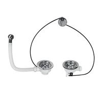 Wirquin 30718724 Piletta per lavandino 2 vasche comando a cavo, bianca