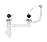 Wirquin Scarico per lavello 30721103 – 2 vasche D60 con troppopieno e presa lavatrice, bianco