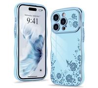 Wirvyuer Compatibile con iPhone 13 Pro Max Cover motivo floreale Custodia Ondulato Forma Riccio Protezione Fotocamera Galvanizzato Antiurto Cellulare Custodia per iPhone 13 Pro Max Blu