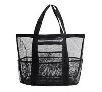 WIRZUL Borsa da spiaggia in rete per famiglie, borsa per la spesa da donna, borsa a tracolla in rete per le vacanze al mare, può contenere costume da bagno, asciugamano, crema solare (nera)