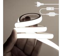 Wisada Striscia LED Neon COB 220V, IP65 Impermeabile Flessibile, 288LED/m 15m Luce Bianca 6000K Striscia LED FCOB con Interruttore, Illuminazione Camera da Letto Cucina Soggiorno
