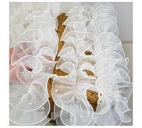 Wisafory 2 Yards - Nastro in organza piegato, 11 cm, con perle, in organza, bordatura in pizzo, per applicazioni, vestiti, cucito, fai da te, colore bianco 2#