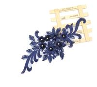 Wisafory Applique en dentelle brodée à coudre - Strass - Bordure en tulle - Dentelle floreali - collant termici - Broderie florale - Tissu pour vêtements DIY - Bleu marine