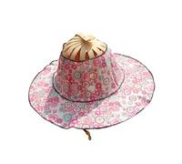 Wisafory Cappello da sole pieghevole 2 in 1, con scomparti per mani, estivo, da spiaggia, con scomparti pieghevoli, con motivo floreale, in bambù, per campeggio, viaggi, spiaggia, 3#, Taglia unica