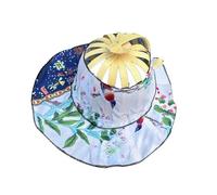 Wisafory Cappello da sole pieghevole 2 in 1, con scomparti per mani, estivo, da spiaggia, con scomparti pieghevoli, con motivo floreale, in bambù, per campeggio, viaggi, spiaggia, 16#, Taglia unica