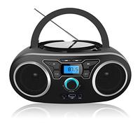 WISCENT Lettore CD Boombox Portatile - Stereo con Radio FM, Ingresso Bluetooth, USB, AUX, Uscita Auricolari, Audio Domestico Compatto, AC o Alimentato a Batteria