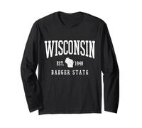 Wisconsin Badger State EST. 1848 - Souvenir con Mappa statale Maglia a Manica