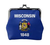 Wisconsin - Borsa in pelle vintage con stampa bandiera dello Stato, elegante, piccola portamonete da donna, portamonete