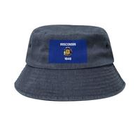 Wisconsin, cappello da cowboy, con bandiera dello Stato, nero, retrò e alla moda, adatto per tutti i tipi di attività all'aperto, blu navy, Taglia unica
