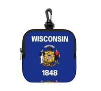 Wisconsin - Custodia impermeabile con cerniera e bandiera dello Stato del Wisconsin, in neoprene, per auricolari, portachiavi