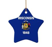 Wisconsin, decorazione natalizia in ceramica a forma di stella da appendere a forma di cuore con bandiera dello Stato, decorazione natalizia per Natale