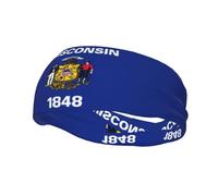 Wisconsin - Fascia per capelli sportiva con bandiera dello Stato, traspirante, in spugna, assorbe il sudore