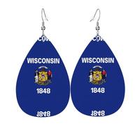 Wisconsin - Orecchino da donna in pelle con bandiera dello Stato, pendente a goccia, accessori alla moda, per uso quotidiano e feste, Misura unica, Pelle