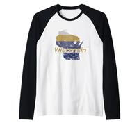 Wisconsin State Outline Map Stati Uniti Maglia con Maniche Raglan