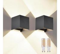 wisdom line Applique da Esterno/Interno 2 Pezzi, Lampada a Parete LED 9W 4000K Bianco Freddo, IP65, G9 Incluse, Colore Nero, per Giardino, Garage