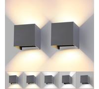 wisdom line Applique da Parete a Cubo 2 Pezzi per Interni ed Esterni, 15W LED 3 Colori Regolabili, IP65 Impermeabile, Angolo del Fascio Regolabile 0-120°, Design Quadrato Moderno Grigio Scuro 11cm