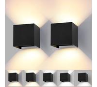 wisdom line Applique da Parete a Cubo 2 Pezzi per Interni ed Esterni, 15W LED 3 Colori Regolabili, IP65 Impermeabile, Angolo del Fascio Regolabile 0-120°, Design Quadrato Moderno Nero 11cm