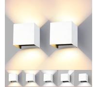 wisdom line Applique da Parete a Cubo 2 Pezzi per Interni ed Esterni, 15W LED 3 Colori Regolabili, IP65 Impermeabile, Angolo del Fascio Regolabile 0-120°, Design Quadrato Moderno Bianco 11cm