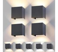 wisdom line Applique da Parete a Cubo 4 Pezzi per Interni ed Esterni, 15W LED 3 Colori Regolabili, IP65 Impermeabile, Angolo del Fascio Regolabile 0-120°, Design Quadrato Moderno Antracite 11cm