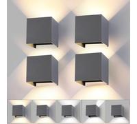 wisdom line Applique da Parete a Cubo 4 Pezzi per Interni ed Esterni, 15W LED 3 Colori Regolabili, IP65 Impermeabile, Angolo del Fascio Regolabile 0-120°, Design Quadrato Moderno Grigio Scuro 11cm