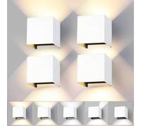wisdom line Applique da Parete a Cubo 4 Pezzi per Interni ed Esterni, 15W LED 3 Colori Regolabili, IP65 Impermeabile, Angolo del Fascio Regolabile 0-120°, Design Quadrato Moderno Bianco 11cm