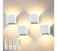 wisdom line Applique da Parete Interno/Esterno 4 Pezzi, 9W 3000K Bianco Caldo, IP65 Impermeabile, Angolo Illuminazione Regolabile 0-120°, Moderna per Corridoio Camera da Letto Bagno,Bianco