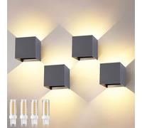 wisdom line Applique da Parete Interno/Esterno 4 Pezzi, 9W 3000K Bianco Caldo, IP65 Impermeabile, Angolo Illuminazione Regolabile 0-120°, Moderna per Corridoio Camera da Letto Bagno, Grigio scuro