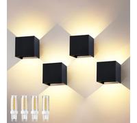 wisdom line Applique da Parete Interno/Esterno 4 Pezzi, 9W 3000K Bianco Caldo, IP65 Impermeabile, Angolo Illuminazione Regolabile 0-120°, Moderna per Corridoio Camera da Letto Bagno, Nero