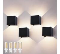 wisdom line Applique da Parete Interno/Esterno 4 Pezzi, 9W 4000K Bianco Neutro, IP65 Impermeabile, Angolo Illuminazione Regolabile 0-120°, Moderna per Corridoio Camera da Letto Bagno, Nero