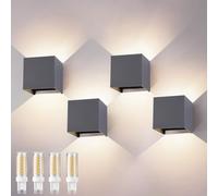 wisdom line Applique da Parete Interno/Esterno 4 Pezzi, 9W 4000K Bianco Neutro, IP65 Impermeabile, Angolo Illuminazione Regolabile 0-120°, Moderna per Corridoio Camera da Letto Bagno, Grigio scuro