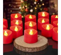 wisdom line Candele LED glitterate dorato, confezione da 8 scaldapiatti senza fiamma con timer, 3,6 x 3,6 cm, alimentate a batteria CR2032, decorazione per Natale e feste (Rosso 3,6 cm)