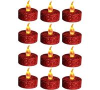 wisdom line Candele LED Scaldapiatti Scintillanti, Rosso Glitter 8 Pezzi, con Timer, Batteria CR2032 Inclusa, 1.4x1.4 Pollice per Natale, Feste (Oro rosso)