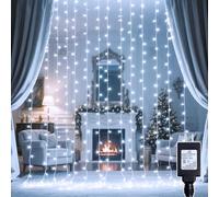 Wisdom Line - Catena Luminosa a LED con Tenda, 8 Modalità con Telecomando, Luci Decorative per Camera, Festa, Matrimonio, Natale, Bianco Caldo (Luce bianca, 100 LED)