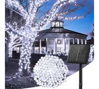 wisdom line Ghirlanda luminosa solare per esterni, 13 m, 100 LED, 8 modalità di illuminazione, impermeabile, bianco puro (luce bianca 200led)