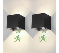 wisdom line Lampada a parete con Sensori di Movimento Applique Cubo a LED IP65 per interno/esterno 12W Regolabile 1020lumen Moderno Alluminio IP65 Impermeabile 2 pezzi (Nero, Luce Naturale 4000K)