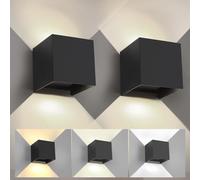 wisdom line Lampada da parete per esterni da 6W nero opaco, 3 temperature di colore, regolazione dell'angolo del fascio luminoso superiore e inferiore, impermeabile IP65, lampada a parete 2 pezzi